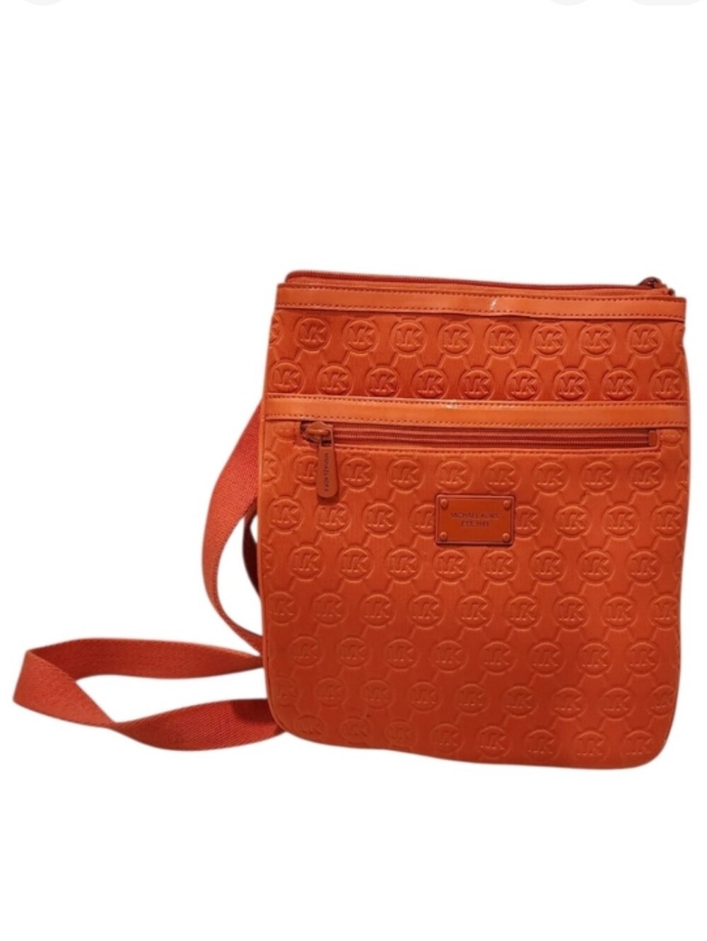 Michael Kors Neoprene Bright Tangerine Embossed Crossbody Mono Embossed